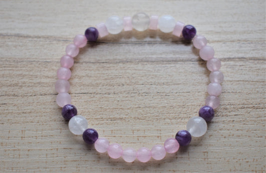 Amethyst, Rose Quartz & Quartz Handmade Bracelet