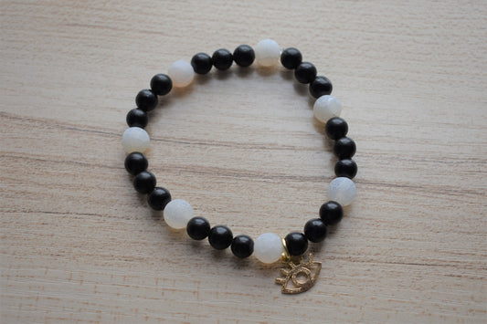 Obsidian & Crackle Quartz Evil Eye Bracelet