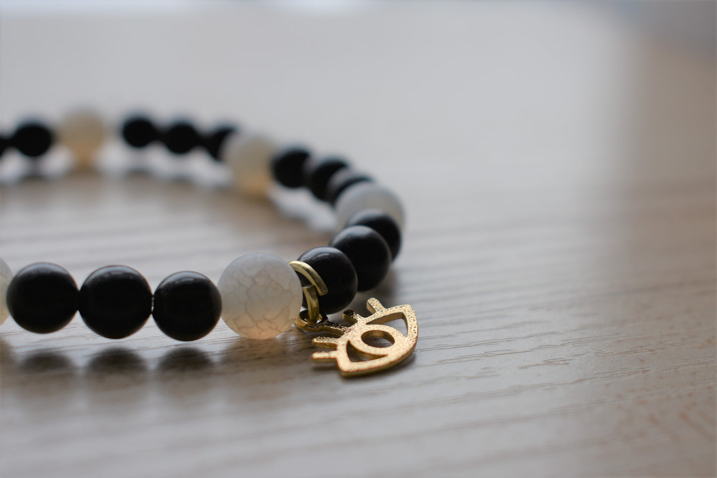 Obsidian & Crackle Quartz Evil Eye Bracelet