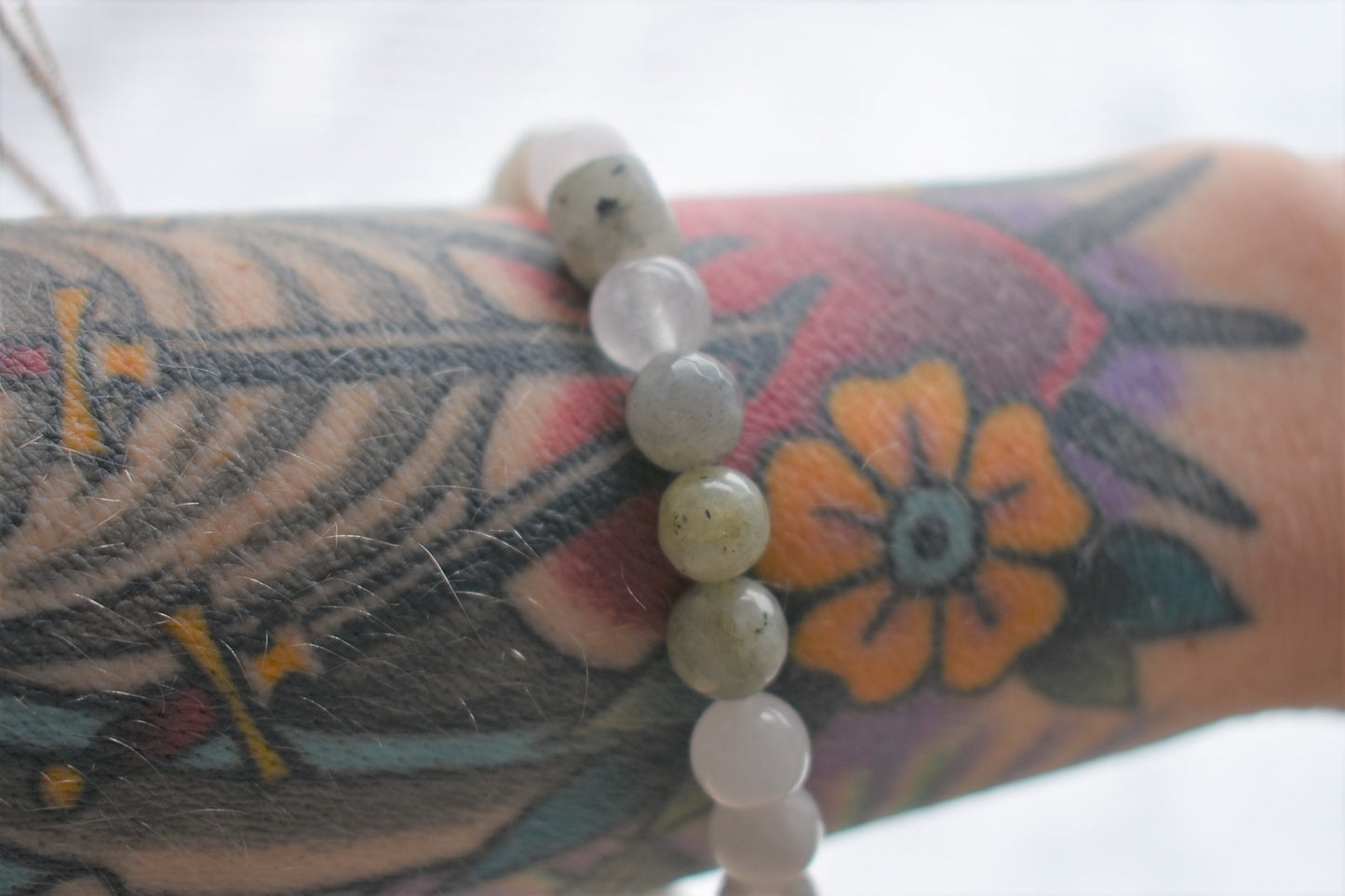 Labradorite, Rainbow Moonstone & Quartz Bracelet