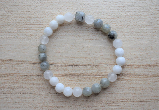 Labradorite, Rainbow Moonstone & Quartz Bracelet