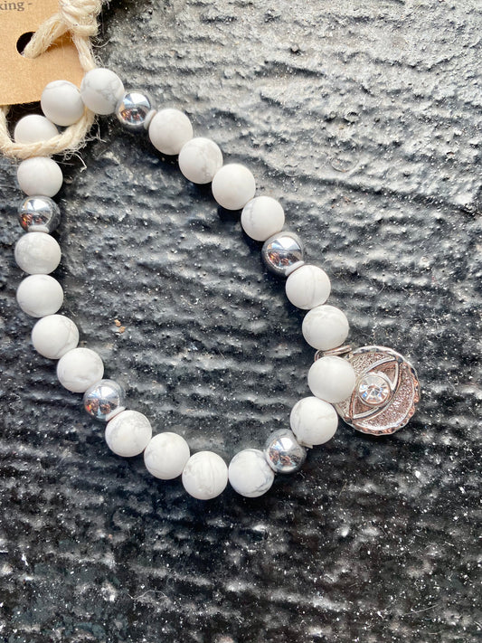 Howlite and Hematite Handmade Bracelet with Evil Eye Charm