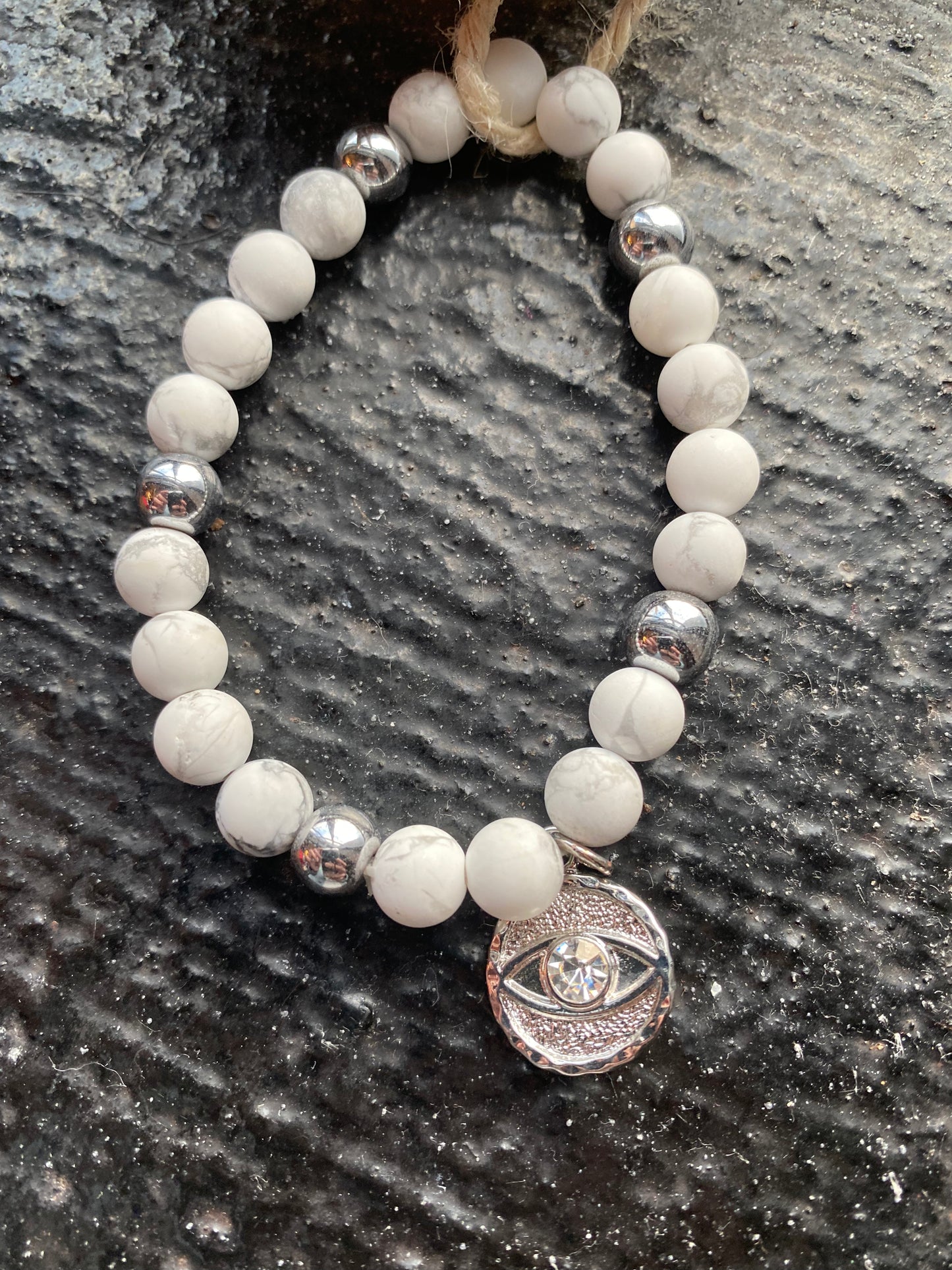 Howlite and Hematite Handmade Bracelet with Evil Eye Charm