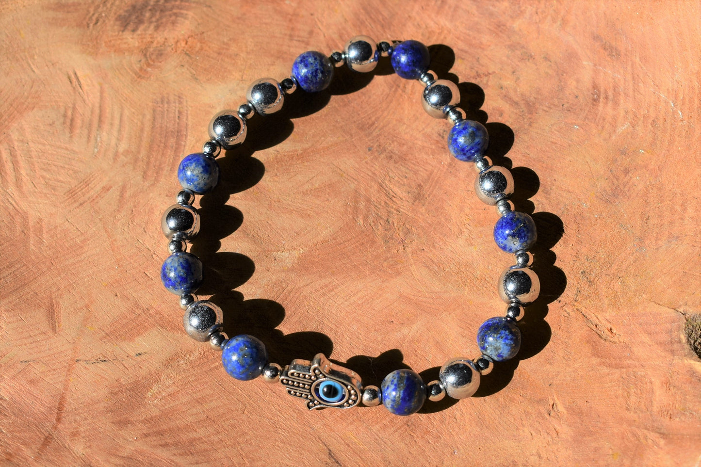 Lapis Lazuli, Hematite and Hamsa Evil Eye Bracelet